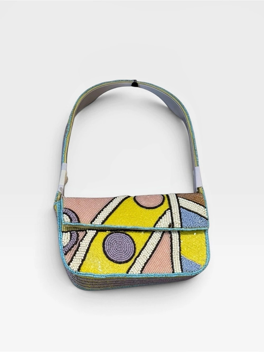 Maeve Geometric Beaded Shoulder Bag in Yellow & Pink Like New NWT
